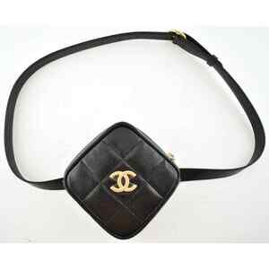 Chanel 20K Black Diamond Caviar Quilted Gold CC Waist Fanny Pack Bum Belt Bag